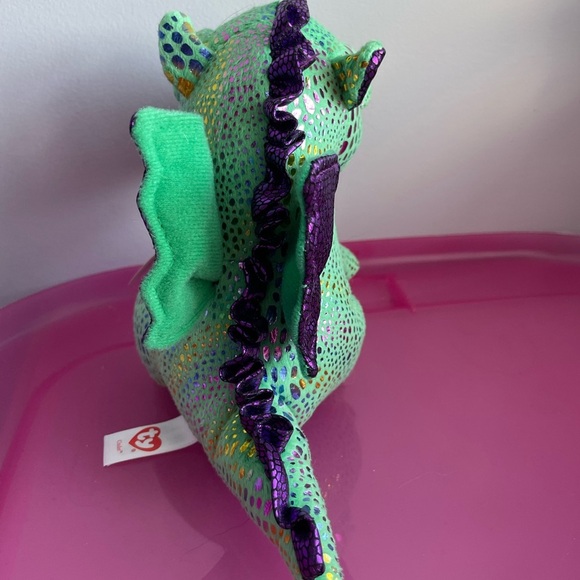 Ty Beanie Boos Green and Purple Dragon Plush Toy (6 inch) - Picture 5 of 8